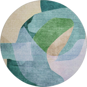 HomeRoots 8' X 10' Green and Teal Abstract Area Rug – Washable, UV-Protected, Durable Design for Modern Homes 716699