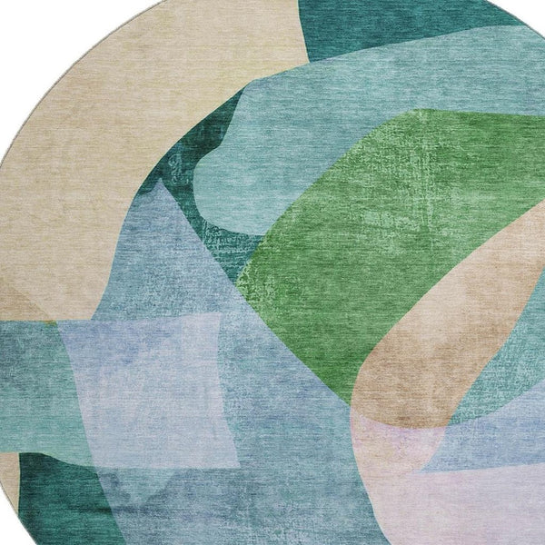 HomeRoots 8' X 10' Green and Teal Abstract Area Rug – Washable, UV-Protected, Durable Design for Modern Homes 716699