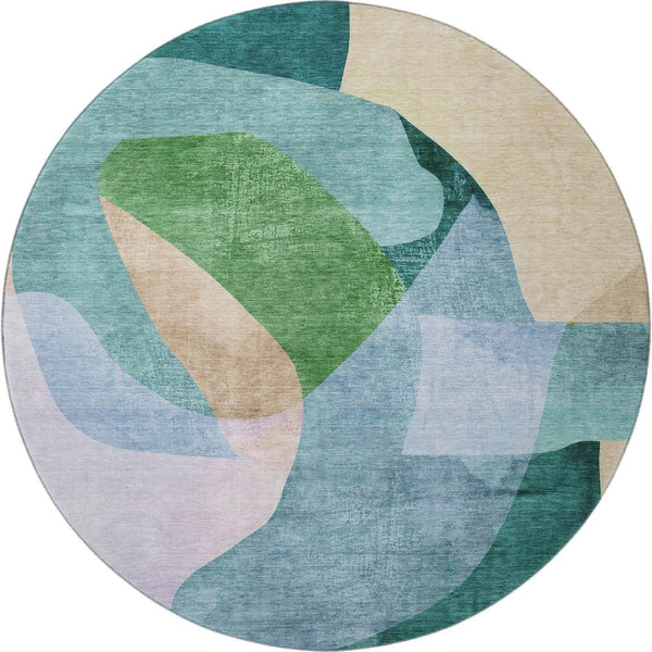 HomeRoots 8' X 10' Green and Teal Abstract Area Rug – Washable, UV-Protected, Durable Design for Modern Homes 716699