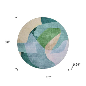 HomeRoots 8' X 10' Green and Teal Abstract Area Rug – Washable, UV-Protected, Durable Design for Modern Homes 716699