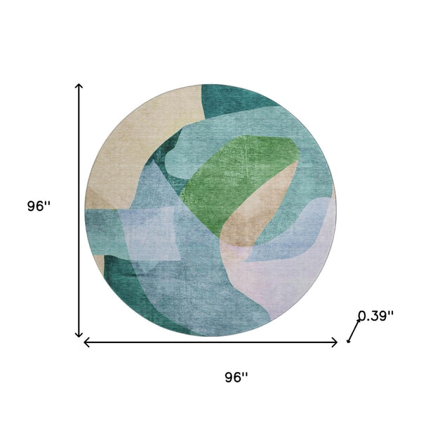 HomeRoots 8' X 10' Green and Teal Abstract Area Rug – Washable, UV-Protected, Durable Design for Modern Homes 716699