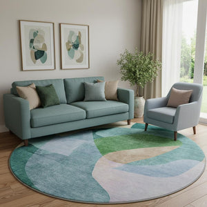 HomeRoots 8' X 10' Green and Teal Abstract Area Rug – Washable, UV-Protected, Durable Design for Modern Homes 716699