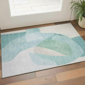 HomeRoots 5' X 8' Abstract Pale Aqua Area Rug with UV Protection - Durable, Washable, Perfect for Busy Homes 716703