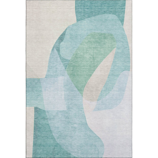 HomeRoots 8' Pale Aqua and Beige Abstract Washable Round Rug - UV Protected, Stain-Resistant, Soft & Durable 716704