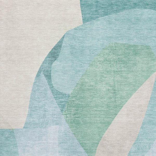 HomeRoots 8' Pale Aqua and Beige Abstract Washable Round Rug - UV Protected, Stain-Resistant, Soft & Durable 716704