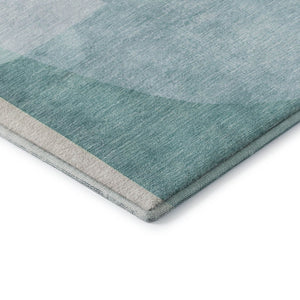 HomeRoots 8' Pale Aqua and Beige Abstract Washable Round Rug - UV Protected, Stain-Resistant, Soft & Durable 716704