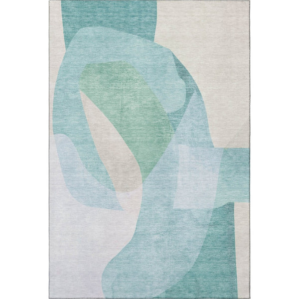 HomeRoots 8' Pale Aqua and Beige Abstract Washable Round Rug - UV Protected, Stain-Resistant, Soft & Durable 716704