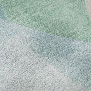 HomeRoots 8' Pale Aqua and Beige Abstract Washable Round Rug - UV Protected, Stain-Resistant, Soft & Durable 716704