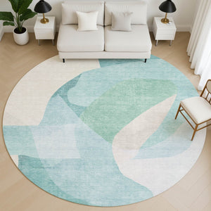 HomeRoots 8' X 10' Stylish Pale Aqua & Beige Abstract Washable Area Rug – UV Protected, Pet-Friendly Design! 716705