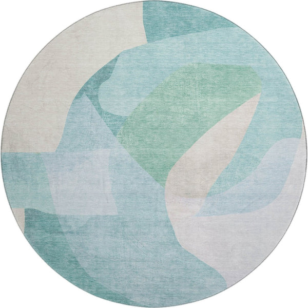 HomeRoots 8' X 10' Stylish Pale Aqua & Beige Abstract Washable Area Rug – UV Protected, Pet-Friendly Design! 716705