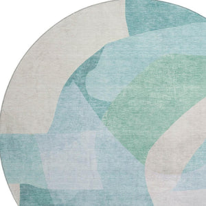 HomeRoots 8' X 10' Stylish Pale Aqua & Beige Abstract Washable Area Rug – UV Protected, Pet-Friendly Design! 716705