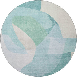 HomeRoots 8' X 10' Stylish Pale Aqua & Beige Abstract Washable Area Rug – UV Protected, Pet-Friendly Design! 716705