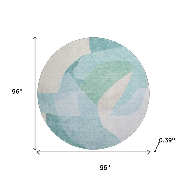 HomeRoots 8' X 10' Stylish Pale Aqua & Beige Abstract Washable Area Rug – UV Protected, Pet-Friendly Design! 716705