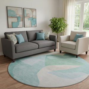 HomeRoots 8' X 10' Stylish Pale Aqua & Beige Abstract Washable Area Rug – UV Protected, Pet-Friendly Design! 716705