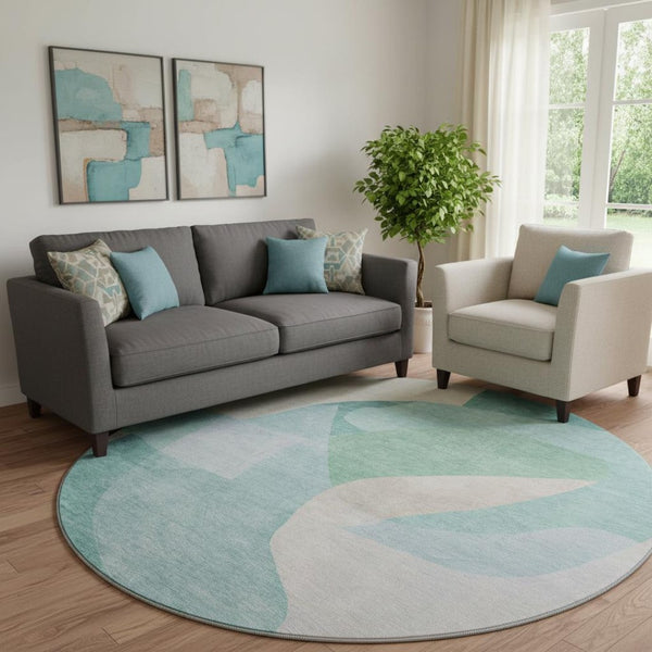 HomeRoots 8' X 10' Stylish Pale Aqua & Beige Abstract Washable Area Rug – UV Protected, Pet-Friendly Design! 716705