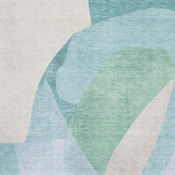 HomeRoots 10' X 14' Pale Aqua & Beige Abstract Area Rug – Durable, Washable, UV Protected for Busy Homes! 716707
