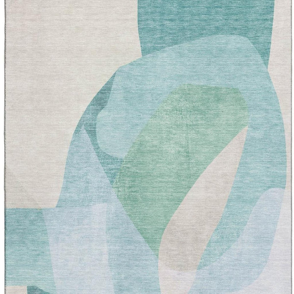 HomeRoots 10' X 14' Pale Aqua & Beige Abstract Area Rug – Durable, Washable, UV Protected for Busy Homes! 716707