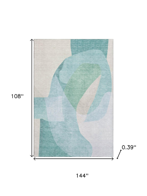 HomeRoots 10' X 14' Pale Aqua & Beige Abstract Area Rug – Durable, Washable, UV Protected for Busy Homes! 716707