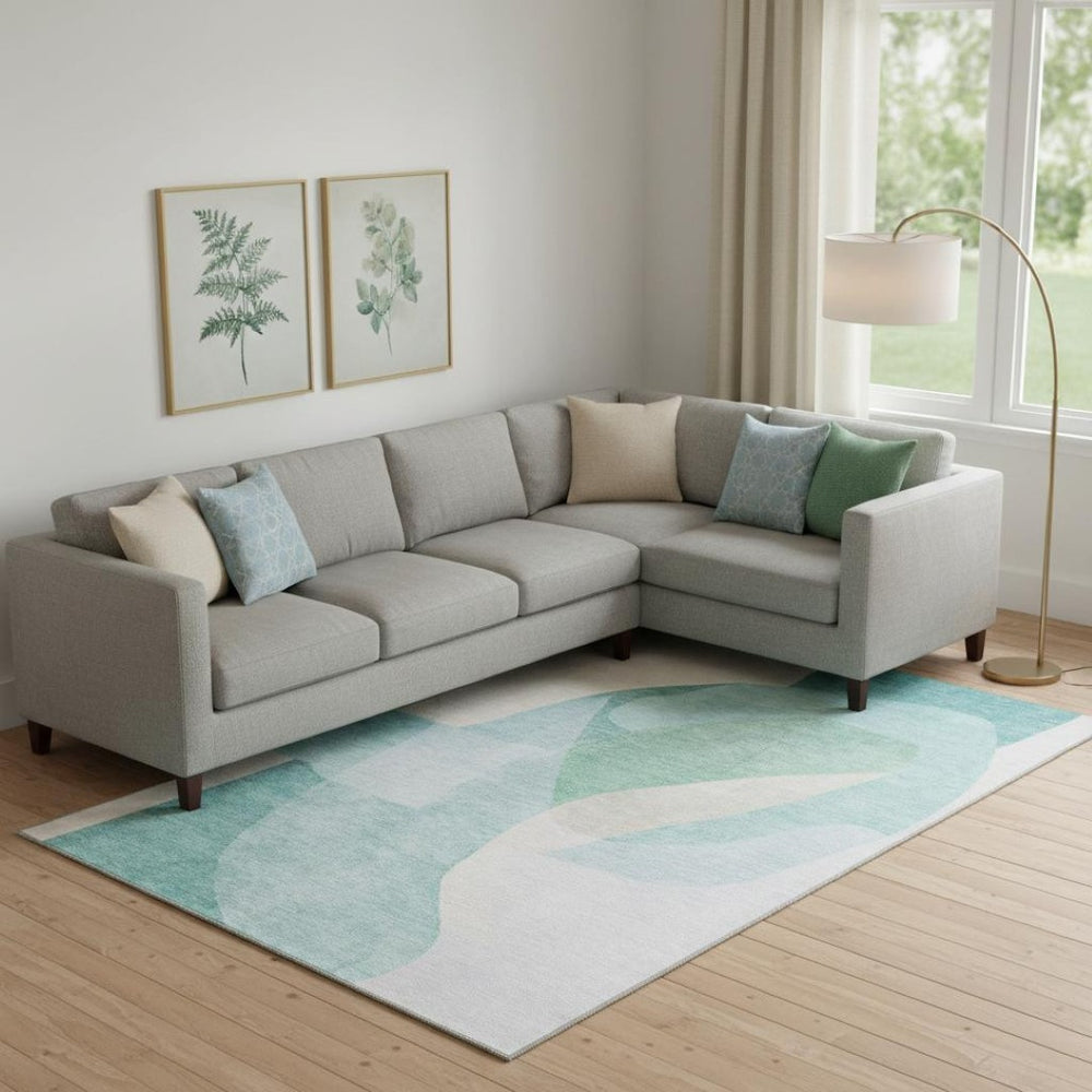 HomeRoots 10' X 14' Pale Aqua & Beige Abstract Area Rug – Durable, Washable, UV Protected for Busy Homes! 716707
