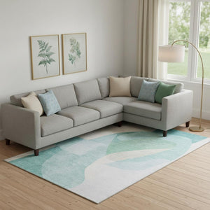HomeRoots 10' X 14' Pale Aqua & Beige Abstract Area Rug – Durable, Washable, UV Protected for Busy Homes! 716707