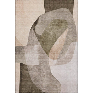 HomeRoots 8' Taupe and Beige Abstract Round Rug - Washable, UV Protected, Durable for Homes with Kids & Pets 716710