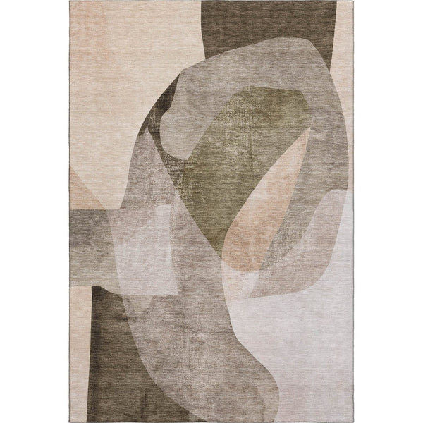 HomeRoots 8' Taupe and Beige Abstract Round Rug - Washable, UV Protected, Durable for Homes with Kids & Pets 716710