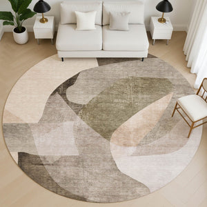 HomeRoots 8' X 10' Washable Taupe and Beige Abstract Area Rug with UV Protection – Durable, Stylish, Easy-Care Comfort 716711