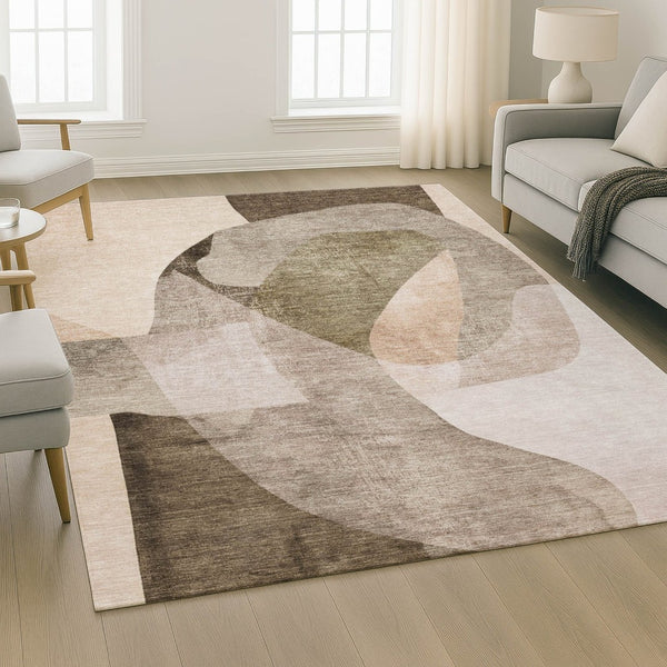 HomeRoots 9' X 12' Taupe And Beige Modern Abstract Washable Area Rug With UV Protection for Active Homes 716712