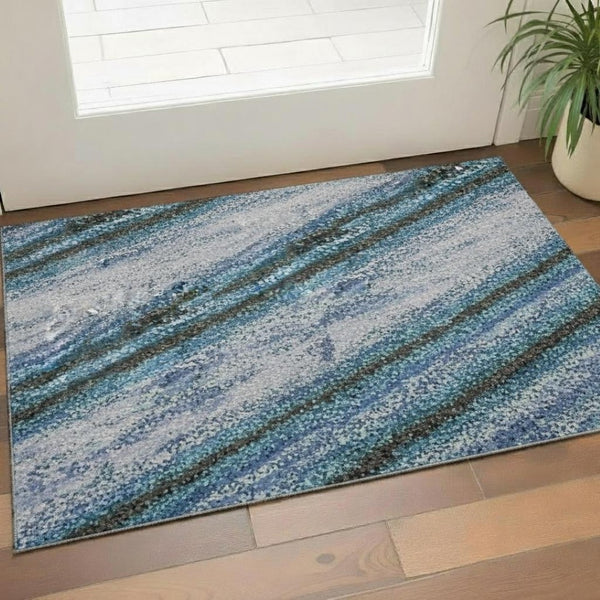 HomeRoots 5' Blue & Charcoal Abstract Washable Area Rug - UV Protected, Stain Resistant, Modern Design for Homes 716715
