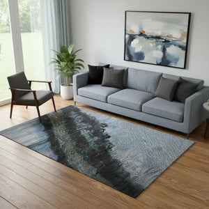 HomeRoots 8' Blue and Charcoal Abstract Round Rug - Washable, Stain-Resistant, UV Protected for Busy Homes 716716