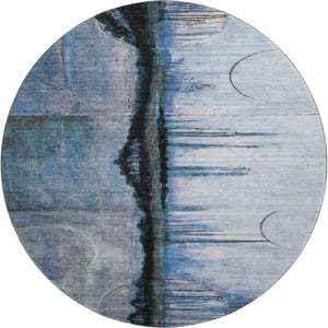 HomeRoots 8' X 10' Blue & Charcoal Abstract Washable Area Rug with UV Protection for Modern Homes & Pets 716717