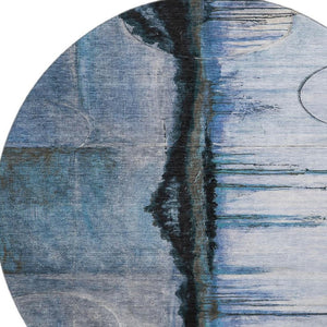 HomeRoots 8' X 10' Blue & Charcoal Abstract Washable Area Rug with UV Protection for Modern Homes & Pets 716717