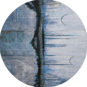 HomeRoots 8' X 10' Blue & Charcoal Abstract Washable Area Rug with UV Protection for Modern Homes & Pets 716717