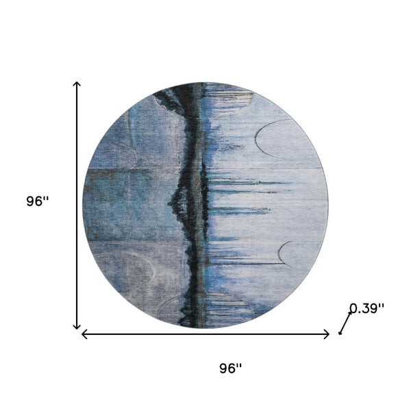 HomeRoots 8' X 10' Blue & Charcoal Abstract Washable Area Rug with UV Protection for Modern Homes & Pets 716717