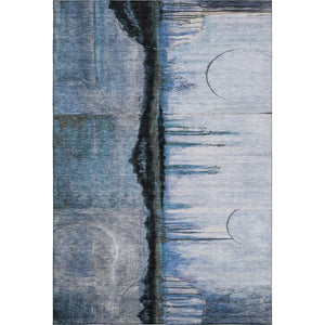 HomeRoots 9' X 12' Blue and Charcoal Abstract Washable Area Rug with Non-Slip Backing & UV Protection 716718