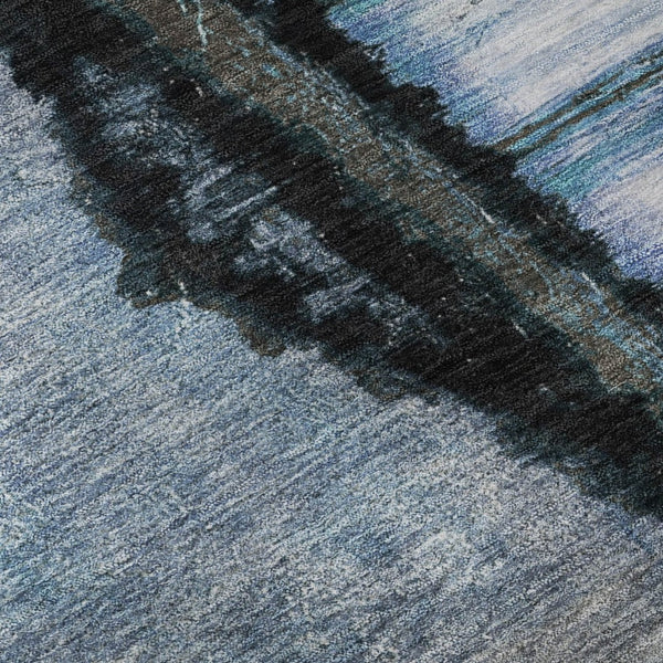 HomeRoots 9' X 12' Blue and Charcoal Abstract Washable Area Rug with Non-Slip Backing & UV Protection 716718