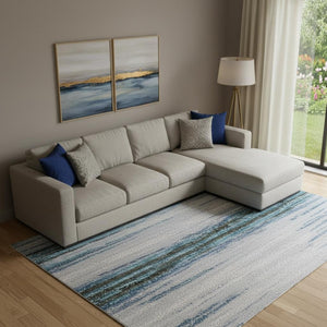 HomeRoots 9' X 12' Blue and Charcoal Abstract Washable Area Rug with Non-Slip Backing & UV Protection 716718