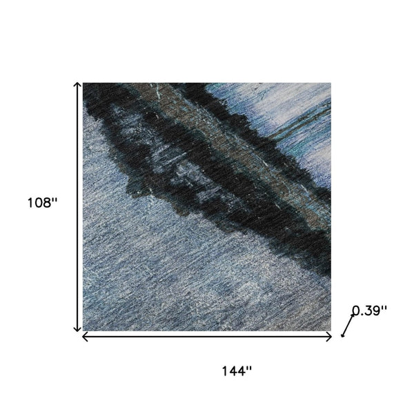 HomeRoots 10' Blue and Charcoal Abstract Washable Area Rug – UV Protected, Durable, Modern Decor for Homes! 716719