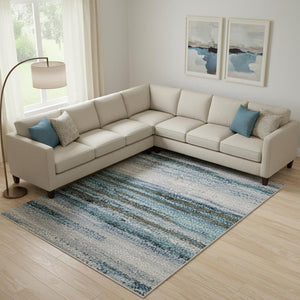 HomeRoots 10' Blue and Charcoal Abstract Washable Area Rug – UV Protected, Durable, Modern Decor for Homes! 716719