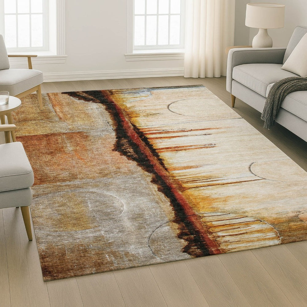 HomeRoots 5' X 8' Stylish Rust and Charcoal Abstract Washable Area Rug with Stain Resistance & UV Protection 716721