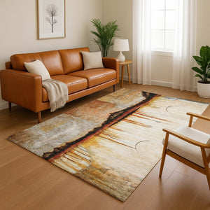 HomeRoots 8' Washable Round Rug in Rust & Charcoal - Stylish, Stain-Resistant, UV Protected for Busy Homes 716722