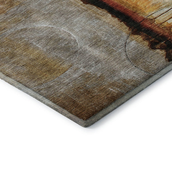 HomeRoots 8' Washable Round Rug in Rust & Charcoal - Stylish, Stain-Resistant, UV Protected for Busy Homes 716722