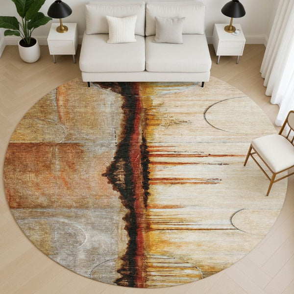 HomeRoots 8' X 10' Washable Abstract Area Rug in Rust & Charcoal - UV Protected, Stain Resistant, Durable Design 716723