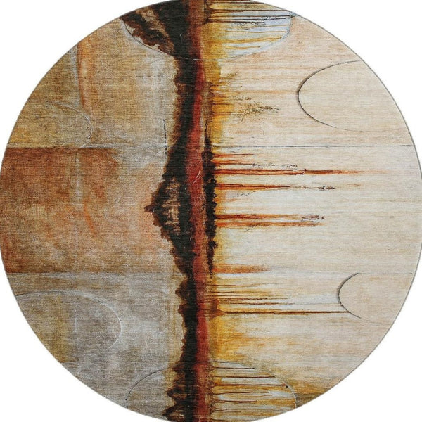 HomeRoots 8' X 10' Washable Abstract Area Rug in Rust & Charcoal - UV Protected, Stain Resistant, Durable Design 716723
