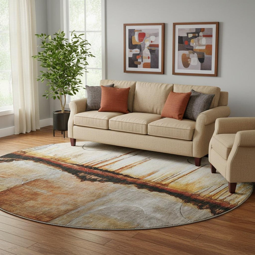 HomeRoots 8' X 10' Washable Abstract Area Rug in Rust & Charcoal - UV Protected, Stain Resistant, Durable Design 716723