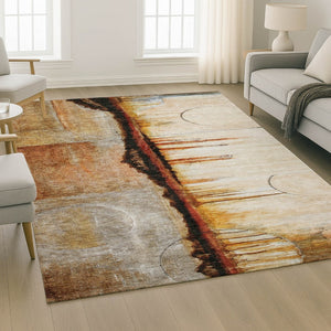 HomeRoots 10' X 14' Modern Abstract Washable Area Rug in Rust & Charcoal - UV Protected, Durable, Stylish Design 716725