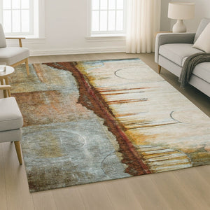 HomeRoots 5' X 8' Stylish Rust and Beige Abstract Area Rug - Washable, Stain Resistant, UV Protected for Durability 716727