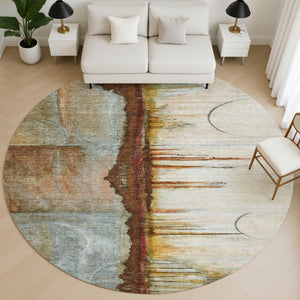 HomeRoots 8' X 10' Abstract Rust and Beige Washable Area Rug - Pet-Friendly, UV Protected, Easy Care Design 716729