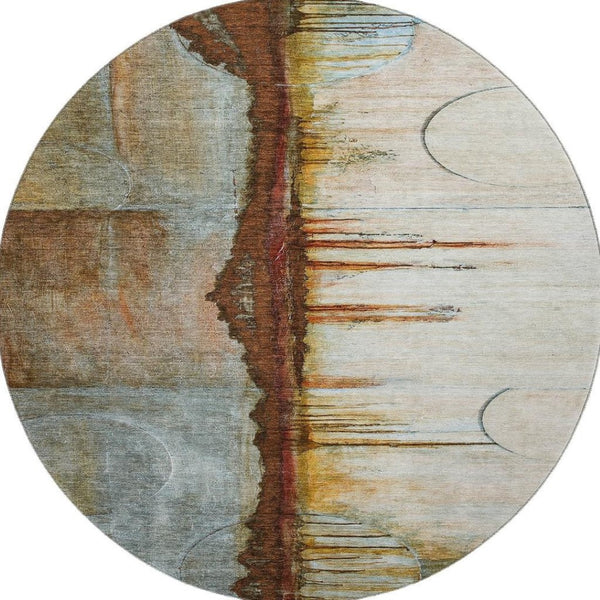 HomeRoots 8' X 10' Abstract Rust and Beige Washable Area Rug - Pet-Friendly, UV Protected, Easy Care Design 716729