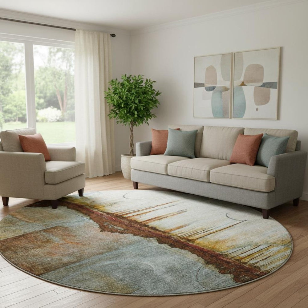 HomeRoots 8' X 10' Abstract Rust and Beige Washable Area Rug - Pet-Friendly, UV Protected, Easy Care Design 716729
